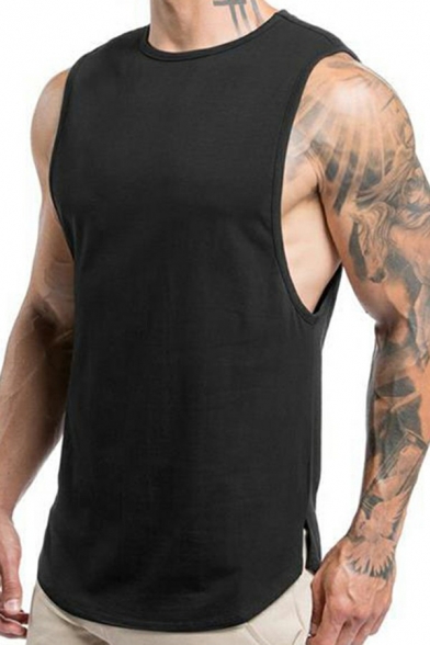 Men Leisure Tank Top Color Panel Crew Neck Sleeveless Relaxed Fit Tank Top