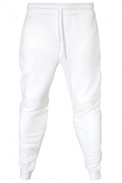 Simple Mens Drawstring Pants Solid Color Pocket Detail Full Length Loose Fit Pants