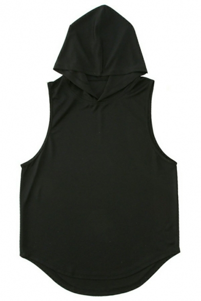 Stylish Mens Tank Top Pure Color Sleeveless Loose Fitted Tank with Hooded