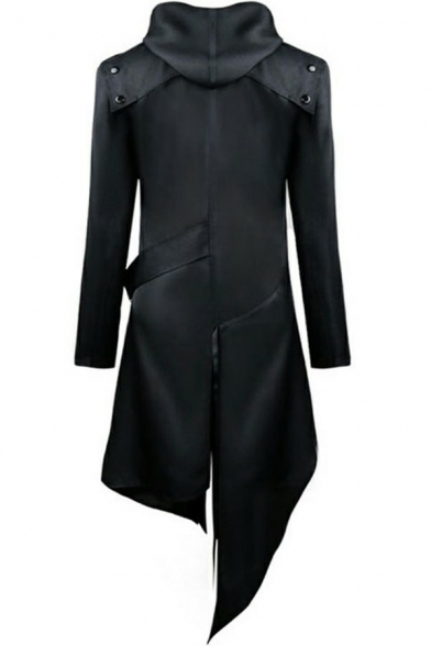 Asymmetric Blazer Coat Plain Button Decorate Pocket Embellish Hooded Long-sleeved Blazer Coat for Men