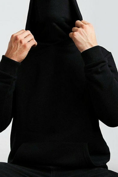 Basic Designed Guys Hoodie Solid Color Front Pocket Long-sleeved Regular Fit Hoodie