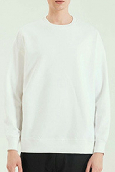 Cool Men's Sweatshirt Plain Round Neck Regular Fitted Long Sleeves Sweatshirt