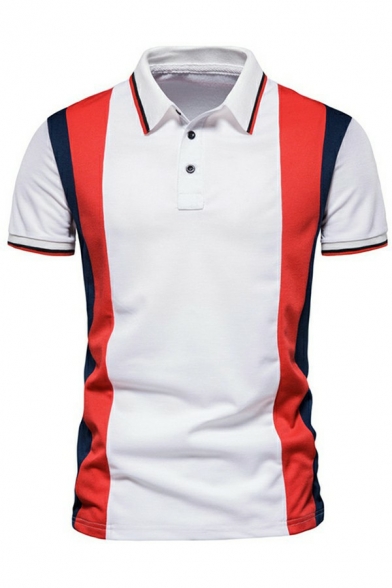 Cool Polo Shirt Contrast Paneled Collar Button Detail Short Sleeves Regular Polo Shirt for Men