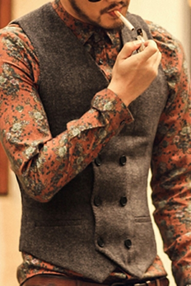 Fashion Men's Suit Vest Solid Color Double Breast V-Neck Slimming Suit Waistcoat
