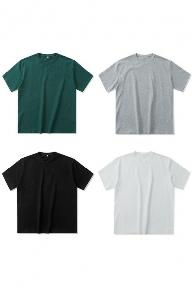 Fashionable Men's Tee Pure Color Crew Collar Short Sleeves Loose Fit T-shirt