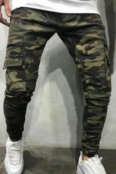 Freestyle Jeans Camouflage Pattern Flap Pocket Mid Rise Skinny Zip-up Jeans for Boys