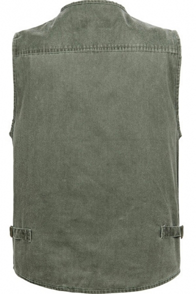 Freestyle Vest Solid Pocket Decoration V-Neck Zip Fly Regular Denim Vest for Guys