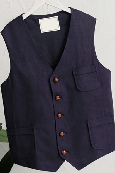 Popular Blazer Vest Solid Color V-neck Single Breasted Regular Fit Blazer Vest for Men