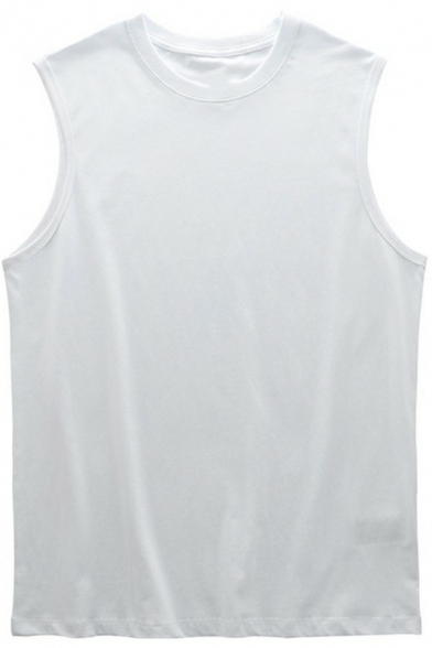 Soft Guys Tank Solid Wide Shoulder Strap Round Neck Relaxed Sleeveless Tank