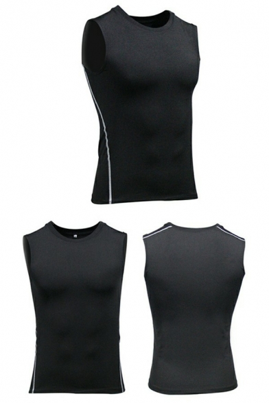 Sporty Men's Vest Contrast Stitching Quick-Dry Sleeveless Round Neck Slim Fitted Vest