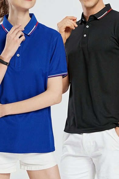 Trendy Mens Polo Shirt Contrast Striped Turn down Collar Short-Sleeved Regular Fit Polo Shirt