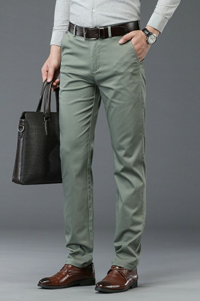 Comfy Mens Pants Plain Zip Placket Long Length Slim Fit Pocket Straight Pants