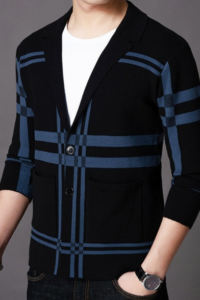 Mens Dashing Cardigan Striped Printed V-Neck Long-Sleeved Regular Fitted Button Up Cardigan
