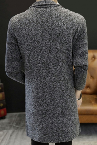 Modern Mens Knit Cardigan Plain Collarless Long-Sleeved Open-Front Slim Fitted Cardigan