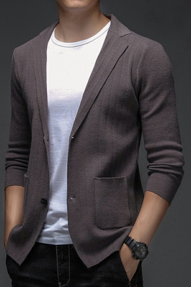 Pop Guys Cardigan Solid Single Button Turn-down Collar Fitted Long Sleeve Cardigan