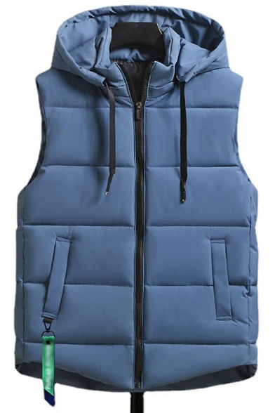 Stylish Mens Vest Plain Zip Closure Pockets Detail Regular Fit Hooded Vest