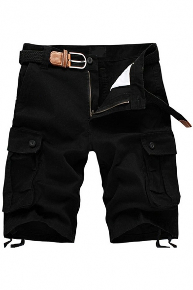 Stylish Shorts Pure Color Pocket Designed Knee Length Relaxed Fit Zipper Shorts for Boys