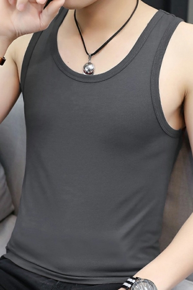 Stylish Tank Top Pure Color Narrow Shoulder Spoon Collar Strap Slim Fitted Tank Top for Men