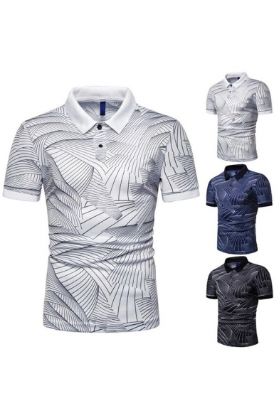 Chic Polo Shirt 3D Printed Short-Sleeved Henley Collar Regular Fit Polo Shirt for Men