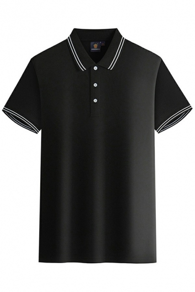 Guy's Hot Polo Shirt Striped Printed Henley Collar Short Sleeve Relaxed Fitted Polo Shirt