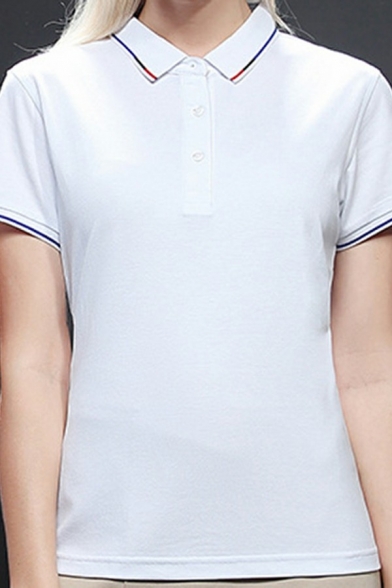 Guys Sporty Polo Shirt Contrast Trim Collar Button Up Short Sleeve Slim Fit Polo Shirt