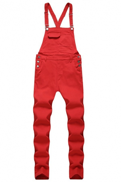 Leisure Mens Overall Solid Color Front Pocket Sleeveless Full Length Overall