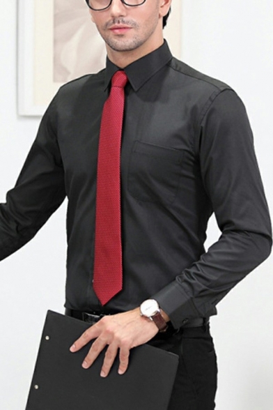 Men Urban Shirt Solid Color Long Sleeves Lapel Collar Skinny Button Down Shirt