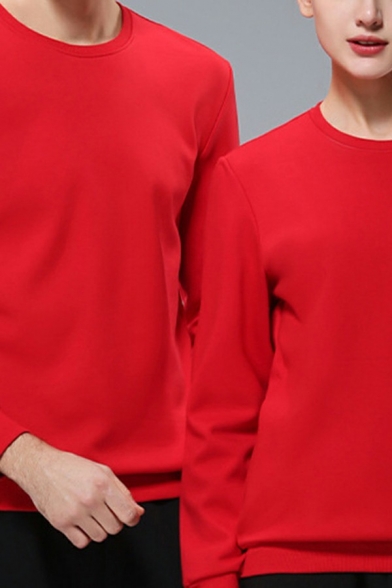 Mens Fashionable Sweatshirts Pure Color Long-Sleeved Crew Neck Rib Cuffs Regular Fitted Sweatshirts
