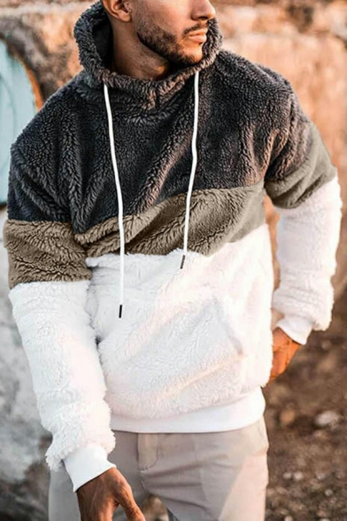 Sport Outwear Hooded Sweatshirt Contrast Insert Kangaroo Pocket Long Sleeve Regular Fit Hoodie for Men