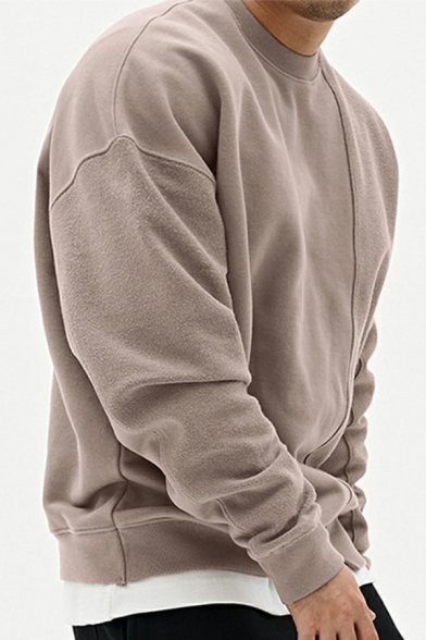 Sporty Sweatshirt Round Neck Contrast Insert Long Sleeve Regular Fit Sweatshirt for Men