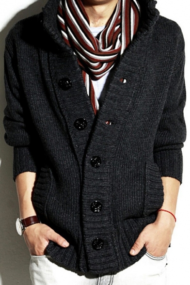 Unique Cardigan Jacquard Pattern Stand Collar Long Sleeve Regular Fitted Button Placket Cardigan for Guys