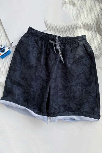 Vintage Mens Shorts Tropical Printed Drawstring Elastic Waist Regular Fit Shorts