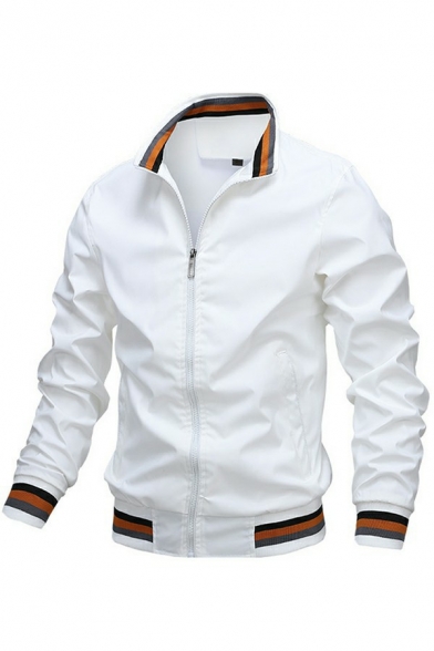 Creative Boys Jacket Contrast Line Stand Collar Long Sleeve Regular Fitted Zip Up Jacket