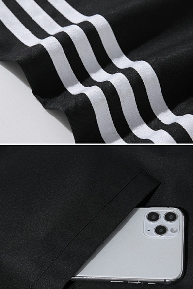 Elegant Mens Jacket Stripe Printed Stand Collar Long Sleeves Zip Placket Loose Fitted Jacket