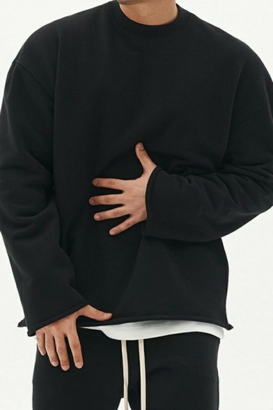 Freestyle Men's Sweatshirt Plain Round Neck Relaxed Long-sleeved Sweatshirt