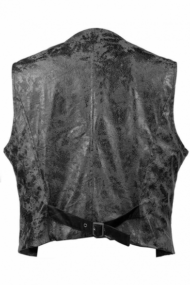 Guys Novelty Suede Vest Solid V-Neck Button-up Pocket Decorate Fitted Vest