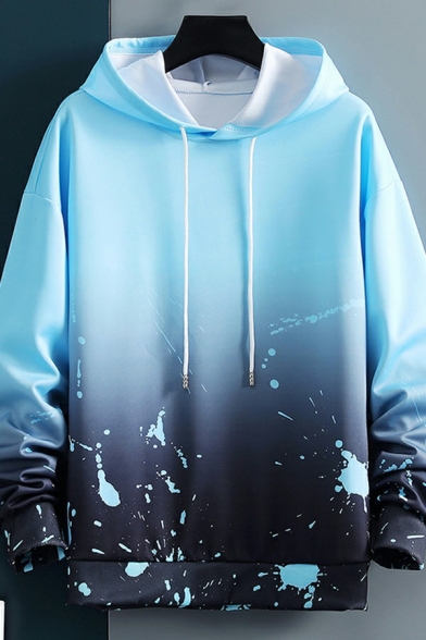 Men's Leisure Drawstring Hoody Ombre Printed Hooded Long-Sleeved Rib Cuffs Relaxed Fit Hoody