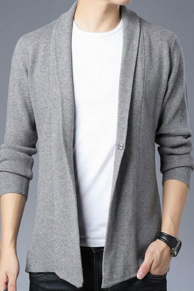 Mens Dashing Pure Color Sweater Long-Sleeved Lapel Collar  Slim Fit ted Cardigans