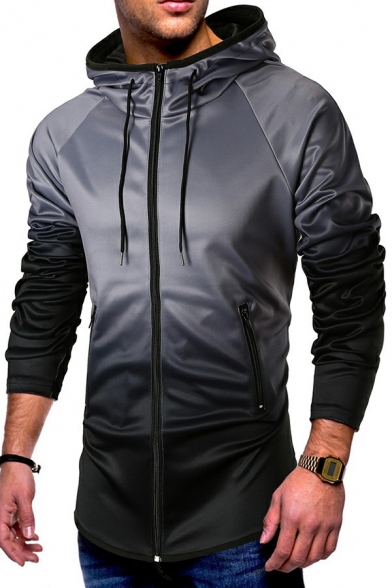 Vintage Mens Hoodie Color Block Long Sleeves Rib Cuffs Loose Fit Hoodie with Pockets