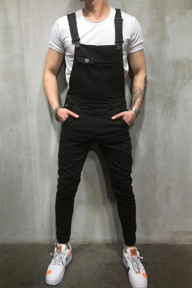 Basic Designed Men's Overalls Pure Color Ankle Length Side Pocket Slim-Cut for Men