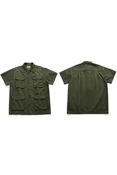 Basic Designed Men's Shirt Solid Cargo Pocket Button Design Short Sleeves Loose Fit Shirt
