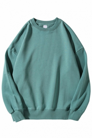 Boyish Sweatshirt Solid Round Neck Baggy Long Sleeve Sweatshirt for Guys