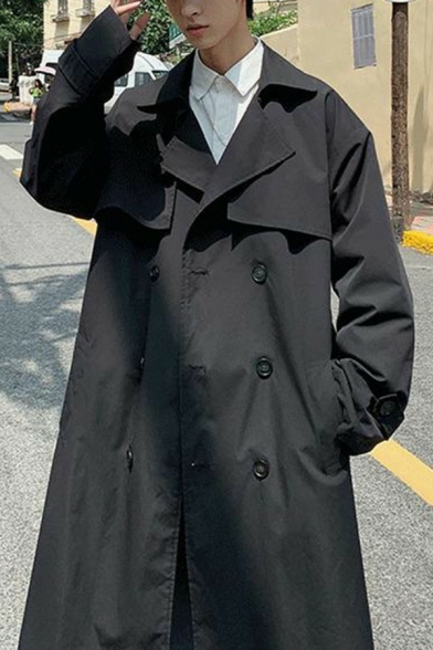Boyish Trench Coat Whole Colored Double Breasted Long Length Relaxed Fit Trench Coat for Guys