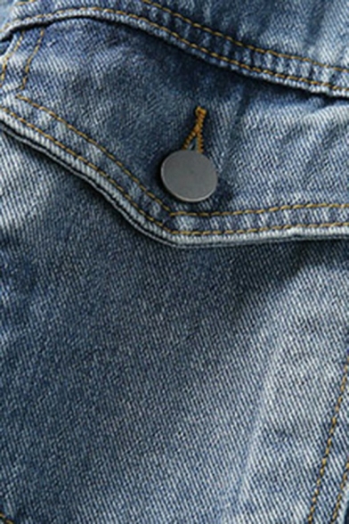 Chic Mens Jacket Pocket Decoration Button Placket Turn-Down Collar Baggy Denim Jacket