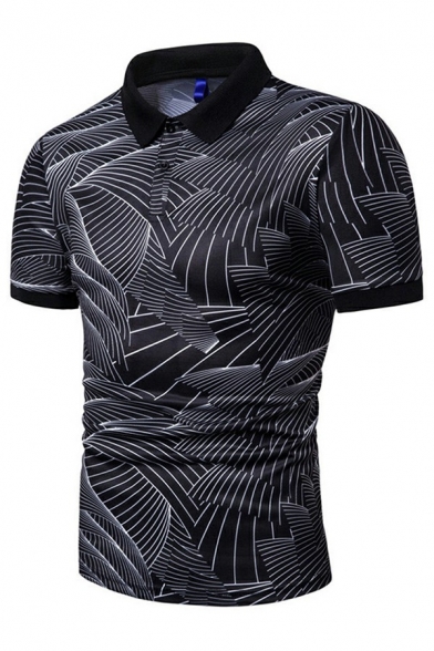 Chic Polo Shirt 3D Printed Short-Sleeved Henley Collar Regular Fit Polo Shirt for Men