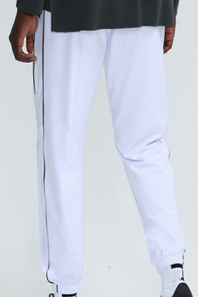 Classic Mens Pants Contrast Line Elasticated Waist Tapered Fit Long Length Pants