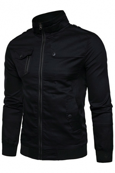 Fashionable Jacket Color-blocking Trim Pocket Long Sleeves Stand Collar Regular Zipper Jacket for Men