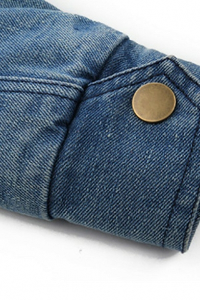 Guys Cool Jacket Pure Color Multi-Pocket Zip Placket Regular Fit Hooded Denim Jacket