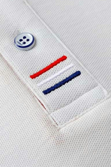 Men Elegant Polo Shirt Solid Contrast Line Lapel Collar Long-Sleeved Relaxed Button-up Polo Shirt