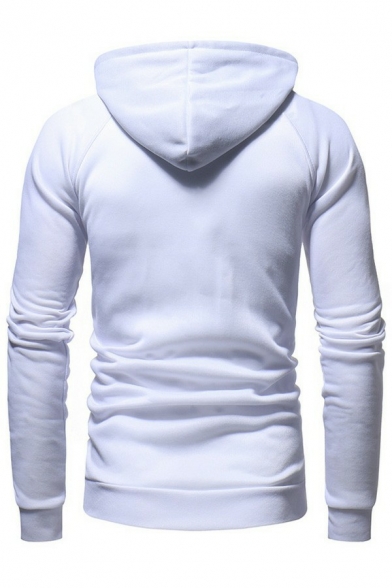 Men Sporty Hoody Contrast Line Printed Hooded Full-Zip Pocket Detailed Long Sleeves Slim Hoody